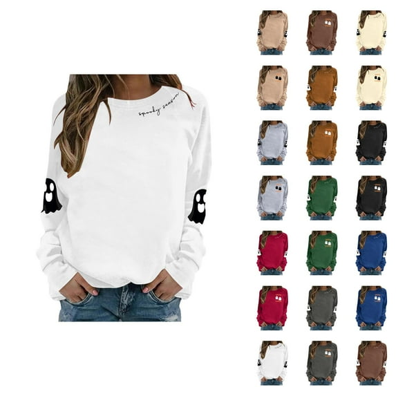 Spooky Season Halloween Sweatshirts for Women 2025 Long Sleeve Crewneck Cute Ghost Graphic Sweatshirt Pullover Tops