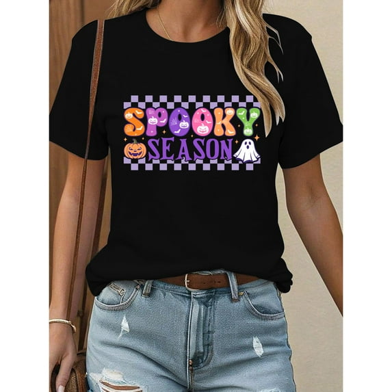 Spooky Season Halloween Tee Colorful Graphic T Shirt Tops Orange Purple Festive Casual Comfort Black S-5XL