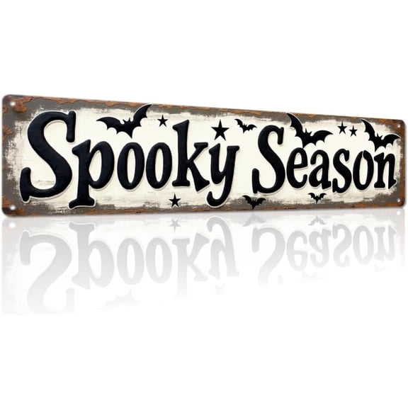 Spooky Season Metal Tin Sign Vintage Halloween Wall Decor 4x16 Inch Farmhouse Style Decorative Plaque for Living Room Entryway and Party