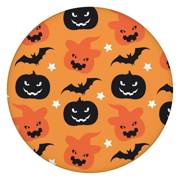 Spooky Season Pumpkin Halloween Elastic Edge Table Cover for Round 52 Inch Table - Fitted Design for Dining Kitchen
