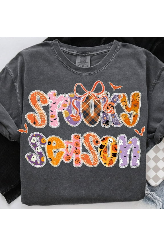 Spooky Season Shirt, Shabby Chic Cottagecore Halloween Tee with Ditsy Flowers and Lace, Spooky Mama Shirt for Fall Moms and Cute Autumn Style
