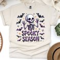 thumbnail image 1 of Spooky Season Skeleton Shirt | Cute Halloween Skull Graphic Tee with Bats, Natural, Size S, 1 of 6