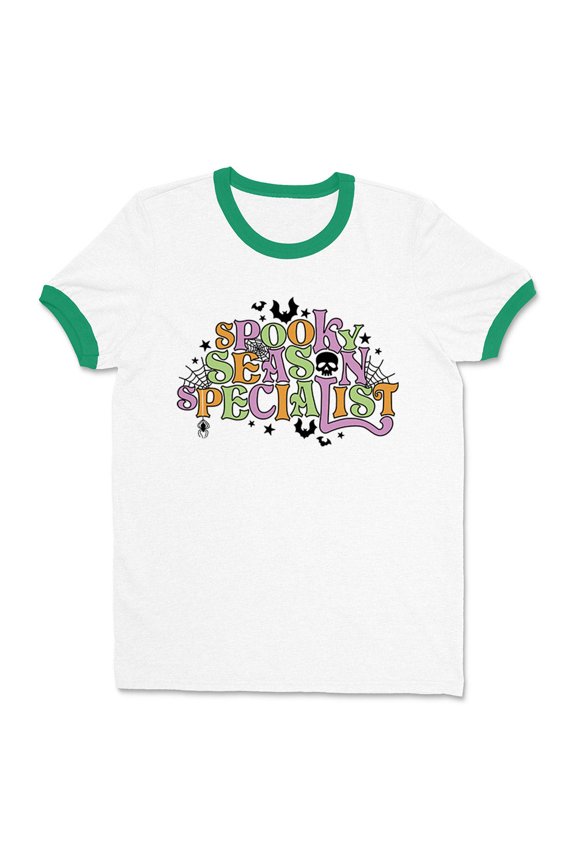 Spooky Season Specialist Ringer Tee Shirt Unisex Large White/Kelly Green