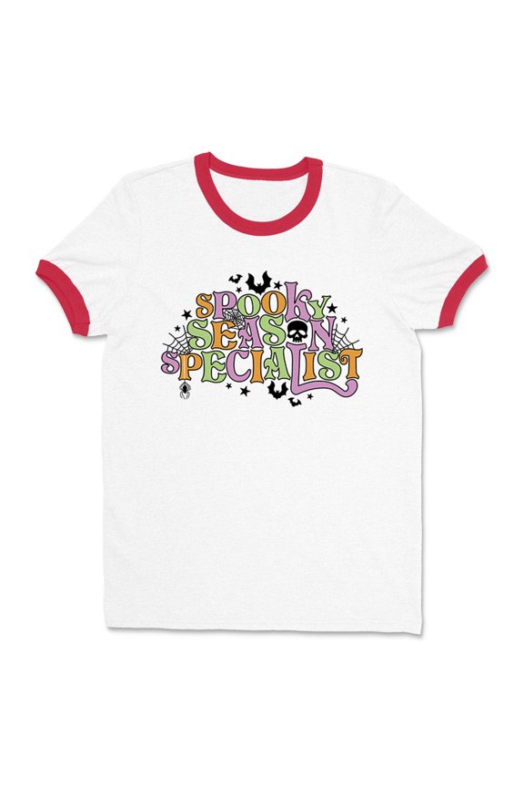 Spooky Season Specialist Ringer Tee Shirt Unisex Medium White/Red