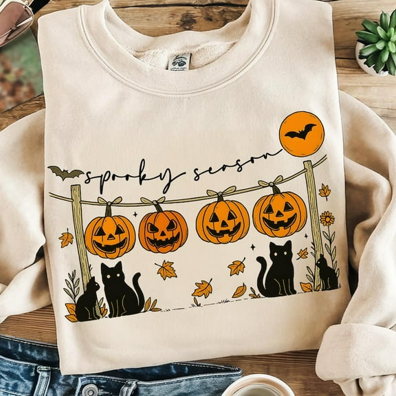 Spooky Season Sweatshirt, Black Cat Pumpkin Sweatshirt, Fall Pumpkin Sweatshirt, Halloween Shirt, Retro Halloween Sweatshirt, Black Cat Shirt