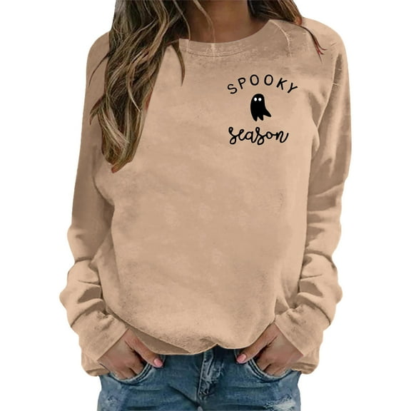 Spooky Season Sweatshirts Halloween Ghost Sweatshirt Women - Halloween Graphic Crewneck Tops Casual Sweater, L
