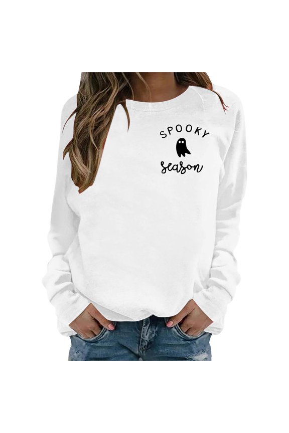Spooky Season Sweatshirts Halloween Ghost Sweatshirt Women - Halloween Graphic Crewneck Tops Casual Sweater, XXL
