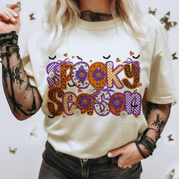 Spooky Season T-shirt, Coquette Bow Halloween Shirt, Preppy Gothic Pumpkin Fall Design, Halloween Tee