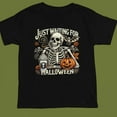 thumbnail image 1 of Spooky Season - Themed Patterned Tee,Tops Boasts "JUST WAITING FOR HALLOWEEN" Text Design,Round Neck Regular Fit T - shirts, Size(S - 5XL), 1 of 5