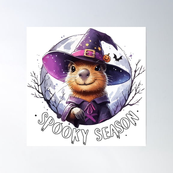 Spooky Season Witchy Capybara Cute Poster Wall Art, Modern Wall Decor For Living Room Bedroom, 16x16 UNFRAMED