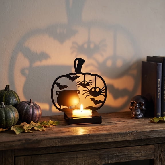 Spooky Shadow Projection Candlestick, Decorative Shadow Cutout Candlestick for Tabletop, Mantel, Living Room, Entryway, Party Venue and Spooky Seasonal Home Decor, for Atmospheric Candle Displays
