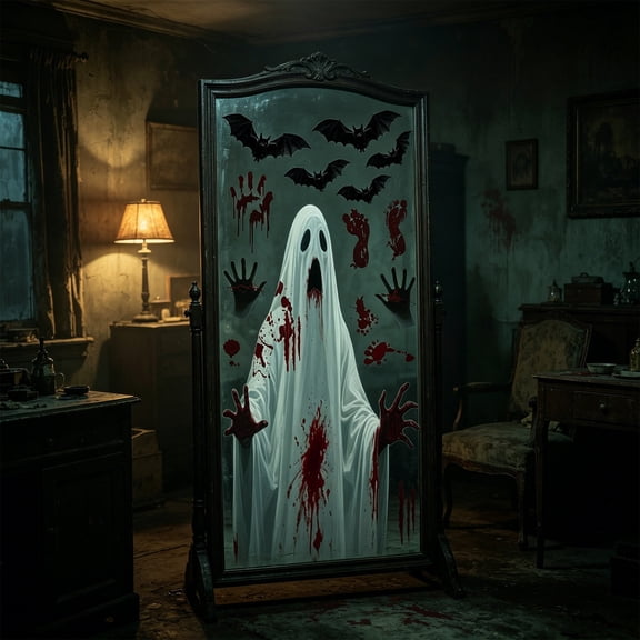 Spooky Sheet Ghost Wall Stickers Removable Vinyl Decals with Pumpkin Candle Design, Waterproof All Saints' Day Decor for Home Mirror Living Room Bedroom Glass Door