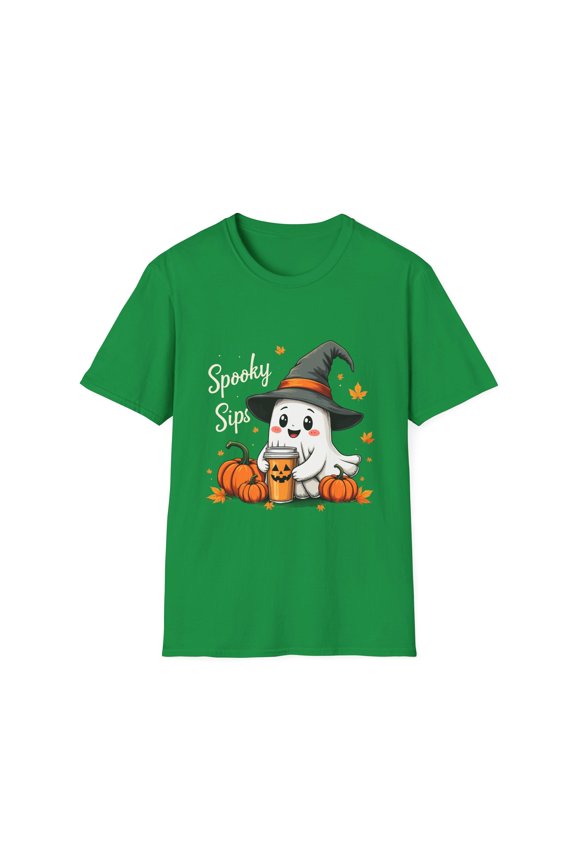 Spooky Sips Ghost Witch Hat Fall Halloween T-Shirt
