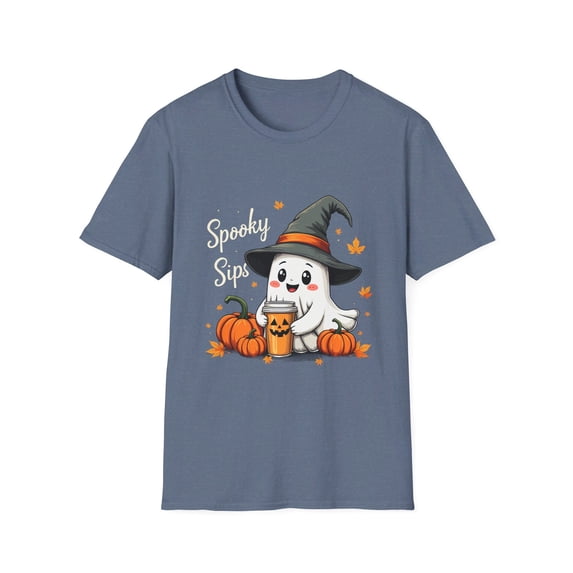 Spooky Sips Ghost Witch Hat Fall Halloween T-Shirt