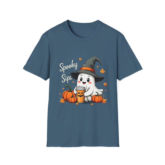 Spooky Sips Ghost Witch Hat Fall Halloween T-Shirt