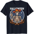 thumbnail image 1 of Spooky Skeleton Peace Sign Graphic on Black T-Shirt Halloween Style, 1 of 5