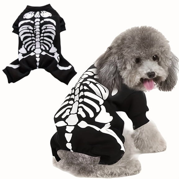 Spooky Skeleton Pet Costume for Dogs & Cats - Perfect for Halloween Parties, Cosplay & Photo Props, Soft Polyester, Easy Pullover Design