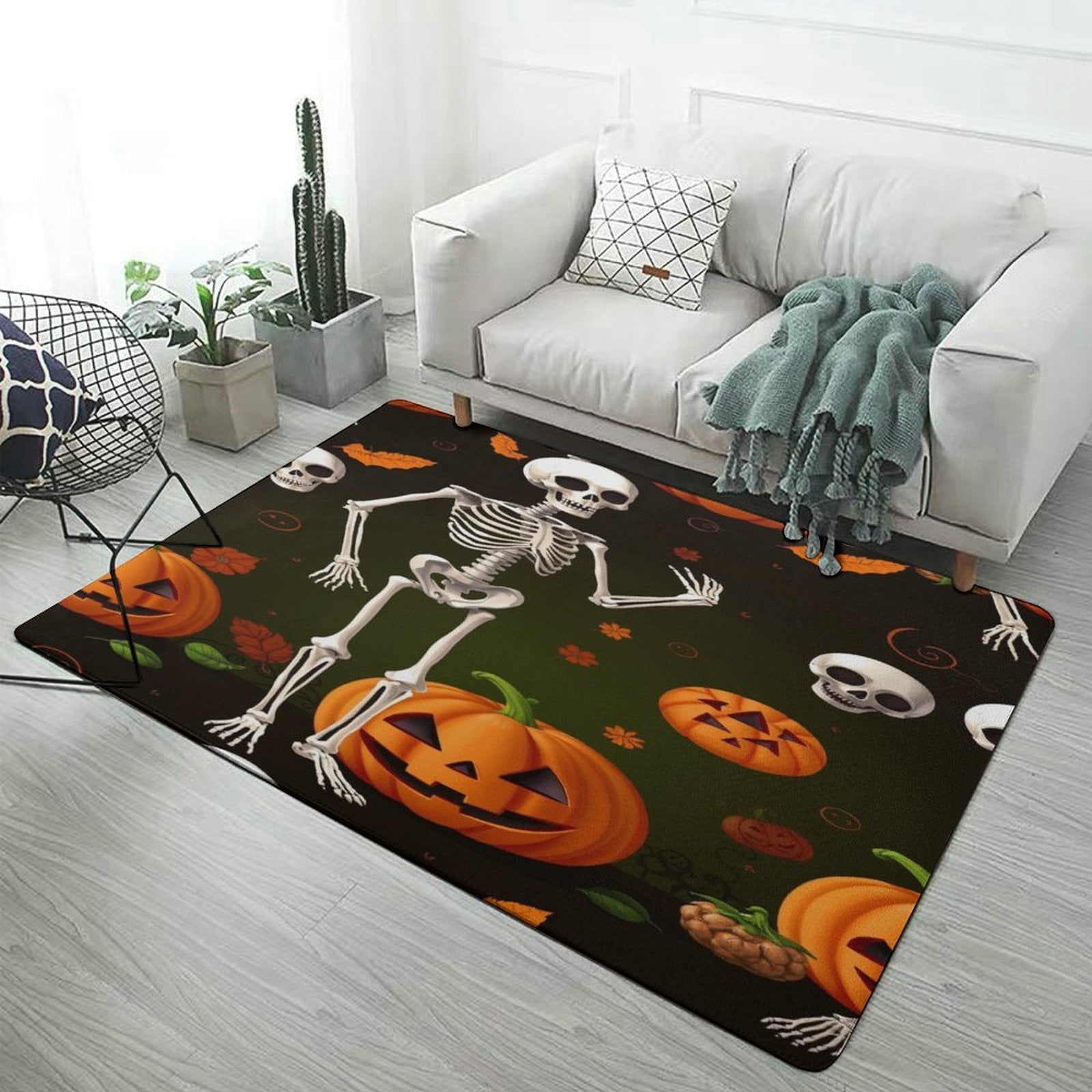 Spooky Skeleton Pumpkins Halloween Carpet Large Size Living Room ...