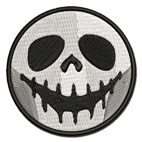 Spooky Skeleton Smile Face Halloween Applique Multi-Color Embroidered Iron-On Patch - 2.0 Inch Mini