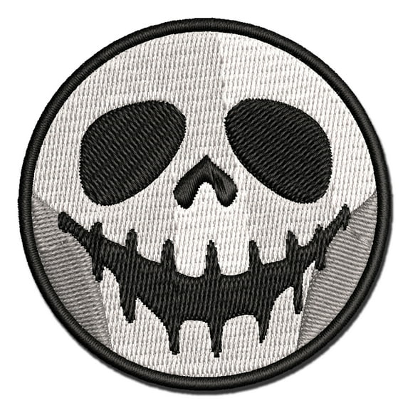 Spooky Skeleton Smile Face Halloween Applique Multi-Color Embroidered Iron-On Patch - 3.5 Inch Large