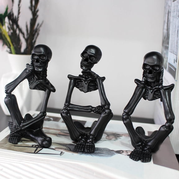 Spooky Skeleton Snake Set of 3 for Halloween Decorations, Gothic Resin Skull Statues Decor for Desk Shelf Party Haunted Graveyard Scene in July
