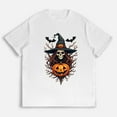 thumbnail image 1 of Spooky Skeleton Witch Halloween T-Shirt for Women, Graphic Tee with Bat & Orange Pumpkin Design, Comfortable Short Sleeve Top，Causal，cotton，white，S-5XL, 1 of 4