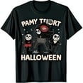 thumbnail image 1 of Spooky Skeletons Halloween Graphic Black T-Shirt Fun Design, 1 of 5