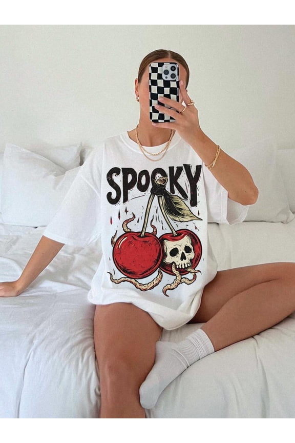 Spooky Skull Cherry Tee Vintage Halloween in Summer Ween Shirt Summerween Tshirt Whimsigoth Top Horror Creepy Girl Summer