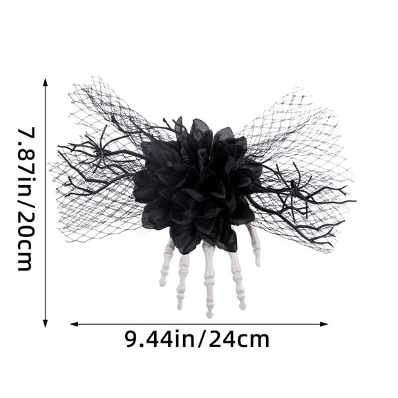 Spooky Skull Hand Hair Barrette Fabric Flower Mesh Bow Hair Clip Gothic Halloween Hair Accessory For Party Photo Daily Goth Styling