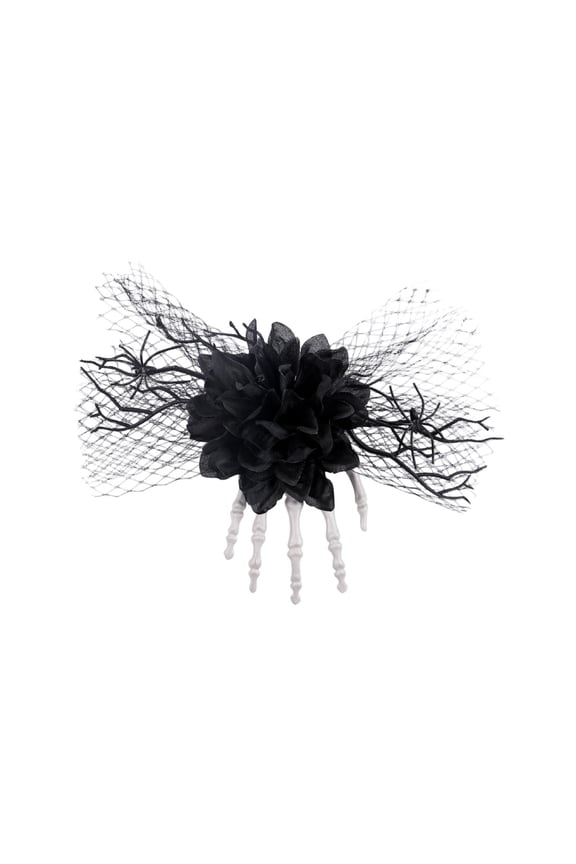 Spooky Skull Hand Hair Barrette Fabric Flower Mesh Bow Hair Clip Gothic Halloween Hair Accessory For Party Photo Daily Goth Styling