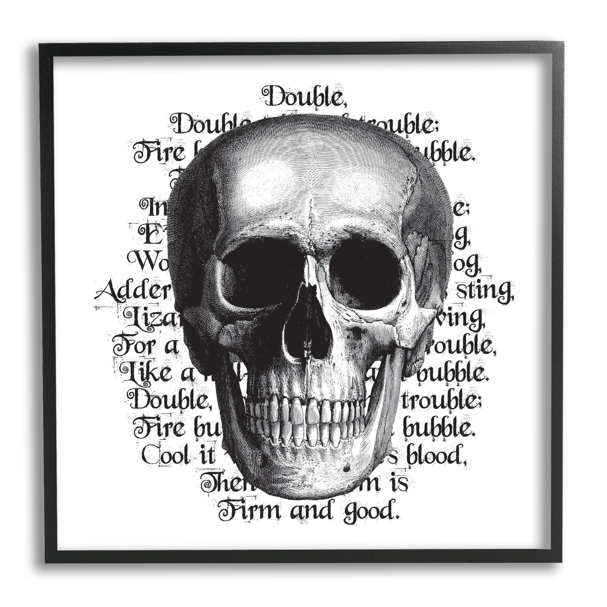 Spooky Skull Layered Vintage Script Hex Text Fairy Tales & Fantasy Graphic Art Framed Art Print Wall Art