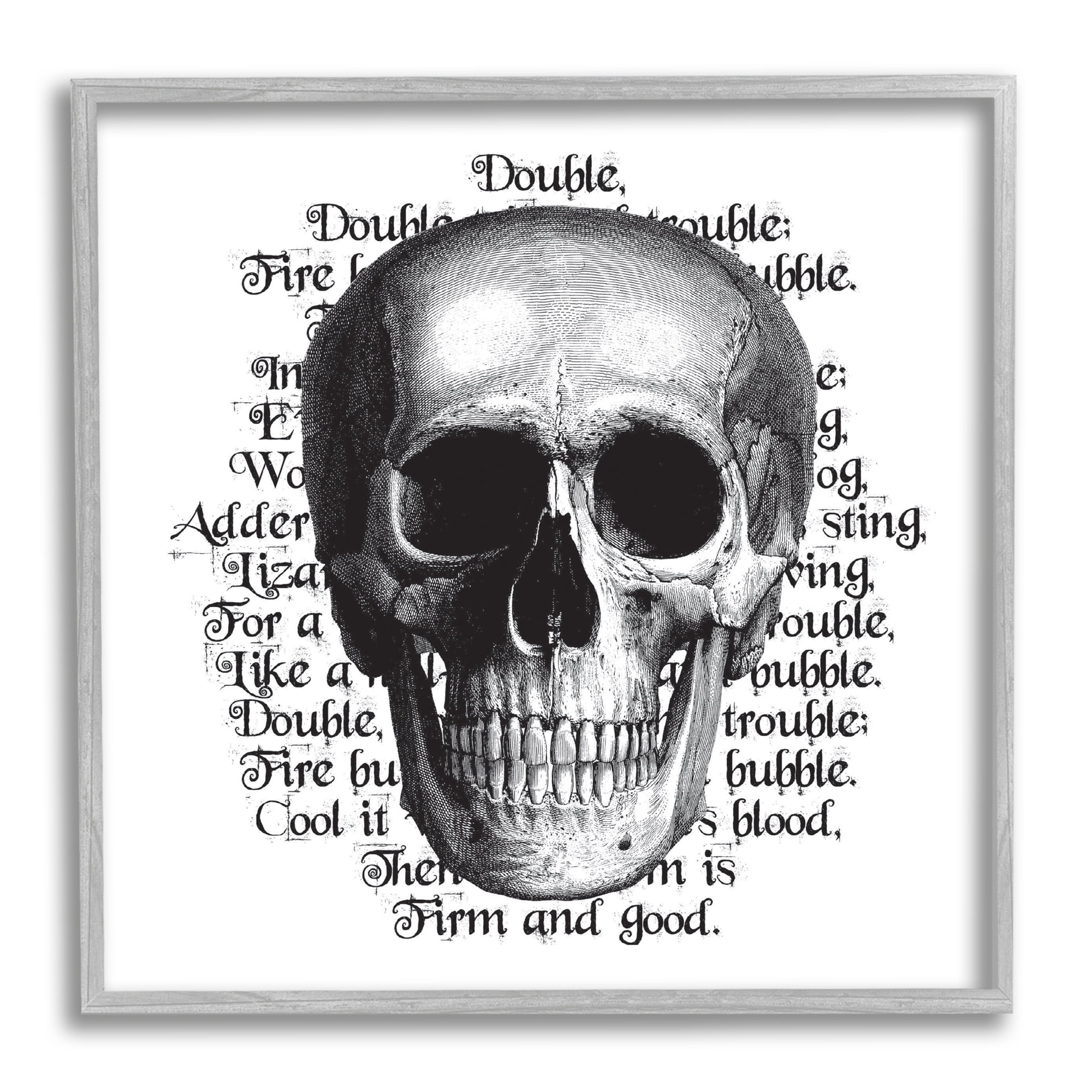 Spooky Skull Layered Vintage Script Hex Text Fairy Tales & Fantasy Graphic Art Framed Art Print Wall Art