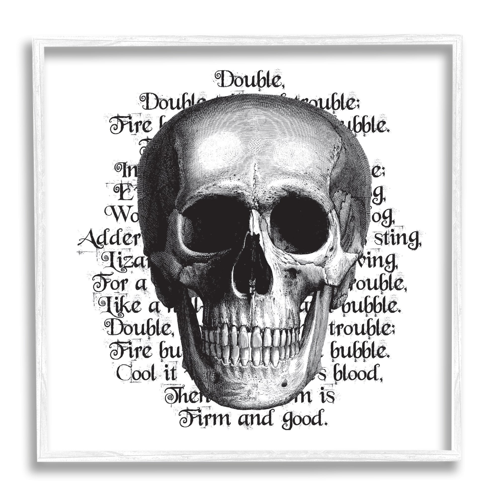 Spooky Skull Layered Vintage Script Hex Text Fairy Tales & Fantasy Graphic Art Framed Art Print Wall Art