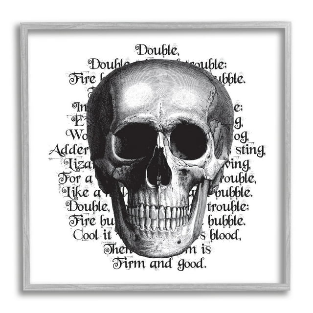 Spooky Skull Layered Vintage Script Hex Text Fairy Tales & Fantasy Graphic Art Framed Art Print Wall Art