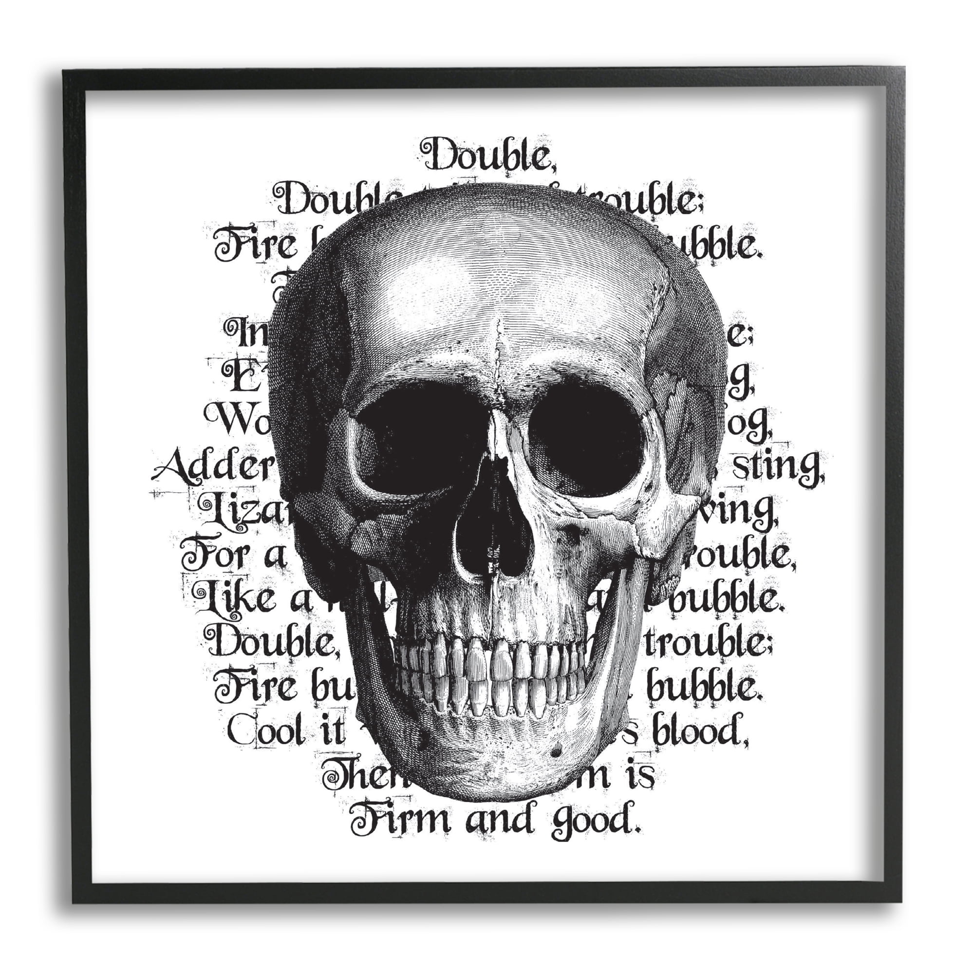 Spooky Skull Layered Vintage Script Hex Text Fairy Tales & Fantasy Graphic Art Framed Art Print Wall Art