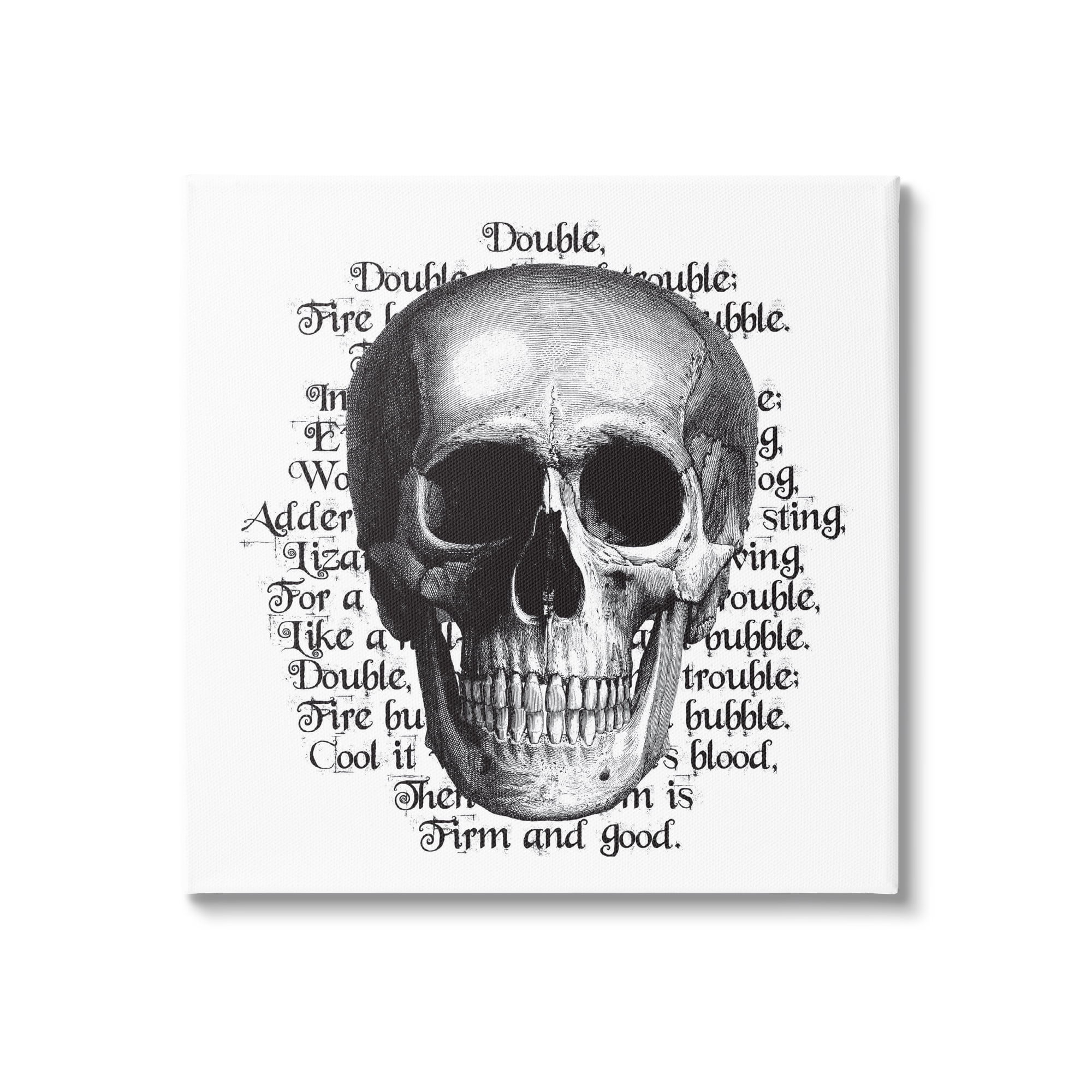 Spooky Skull Layered Vintage Script Hex Text Fairy Tales & Fantasy Graphic Art Gallery-Wrapped Canvas Print Wall Art