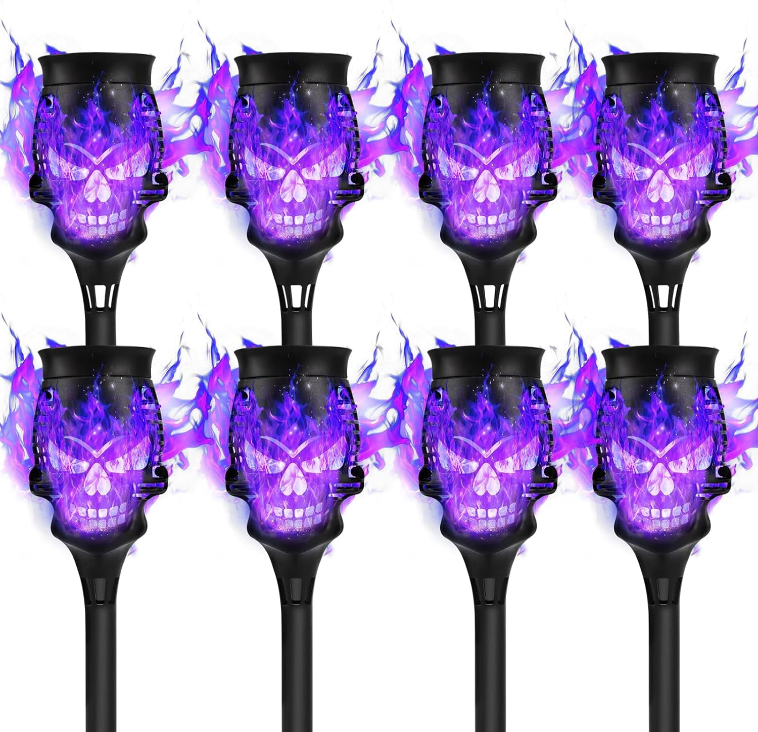 Spooky Skulls Solar Torch Lights 8Pack Flickering Flame Torches for