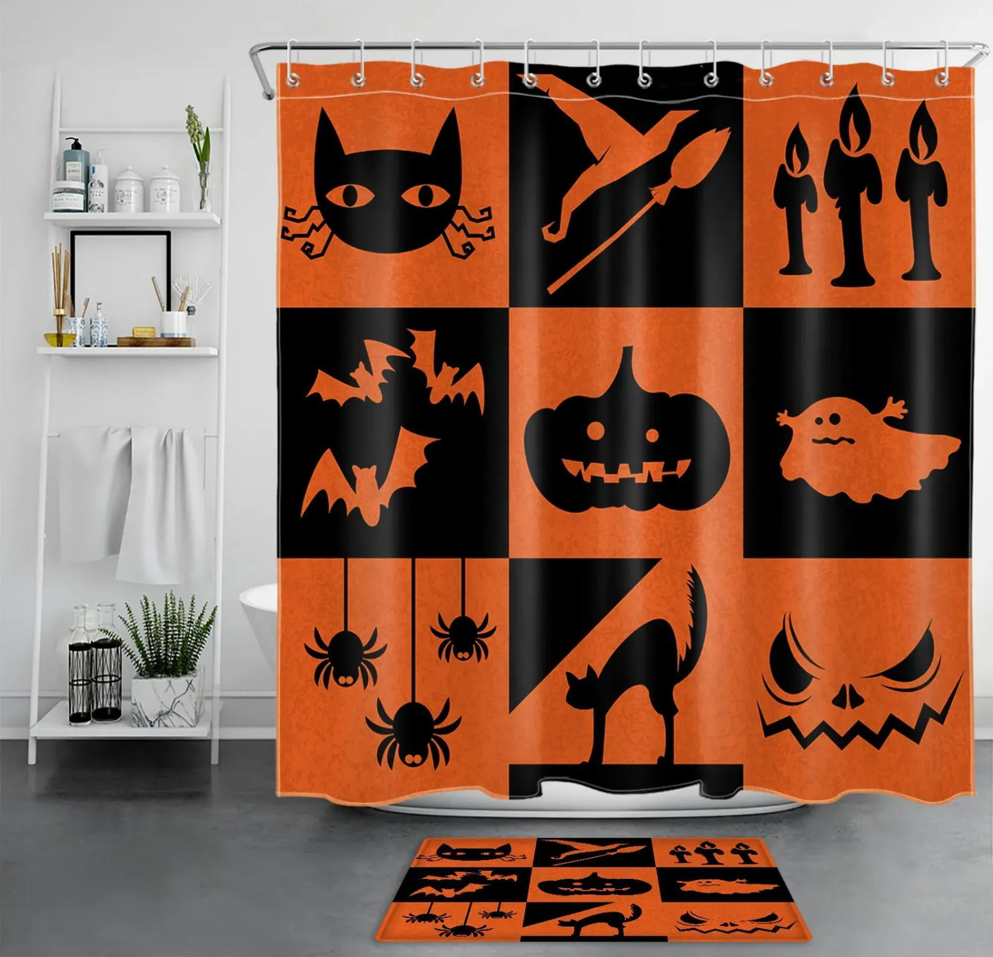 Spooky Specter Shower Phantom Owl And Pumpkin Halloween Curtain Set