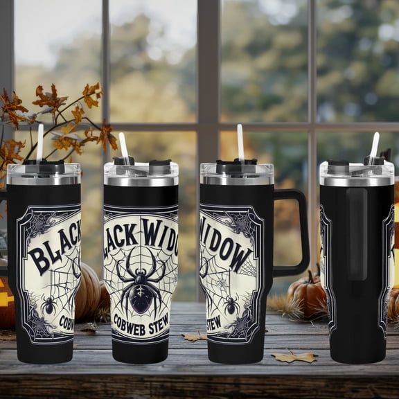 Spooky Spider Halloween 40oz Stainless Steel Tumbler With Handle Lid and Straw, Retro Spider Drink Cup, Travel Tumbler, Fun Tumbler Gift
