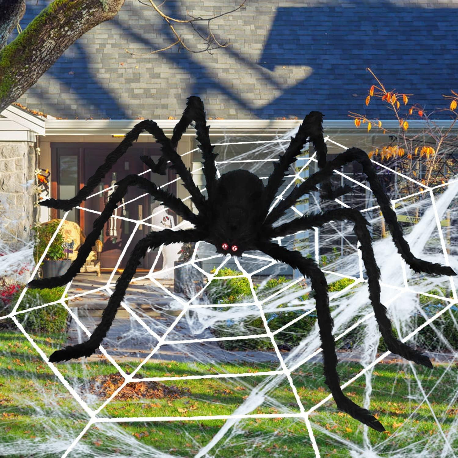 Spooky Spider Invasion Halloween Decorations Set, 60’ Giant Spider with ...