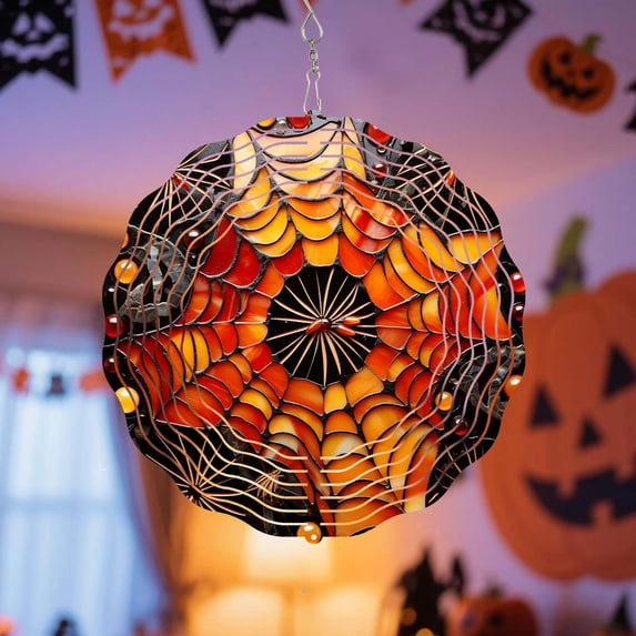 Spooky Spider Web 3D Wind Spinner Halloween Kinetic Party Decor