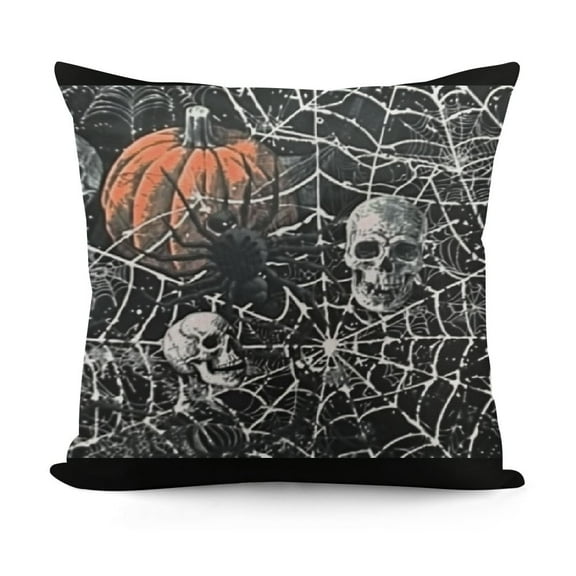 Spooky Spider Web Halloween Pattern Design by Deb Strain Throw Pillow,  Black