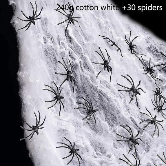 Spooky Spider Web, Halloween Spider Web Decoration with Fake Spiders, Super Stretchy Cobwebs Spider Webs, Halloween Decorations for Courtyard, Lawn,Porch, Haunted House
