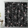 thumbnail image 1 of Spooky Spider Web Shower Curtain Pink Spider on Black and White Spider Web Shower Curtain with Hooks, Scary Halloween Night Bathroom Curtains Shower Set Halloween Decor, 72X72Inches, 1 of 6