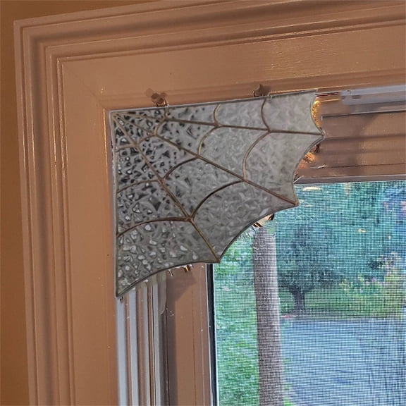 Spooky Spider Web Stained Glass Halloween Door Corner Frame, For Indoor Entryway Display Haunted House Spine Chilling Vibe, Sturdy Wear Resistant Wood Construction For Party Guests Kids