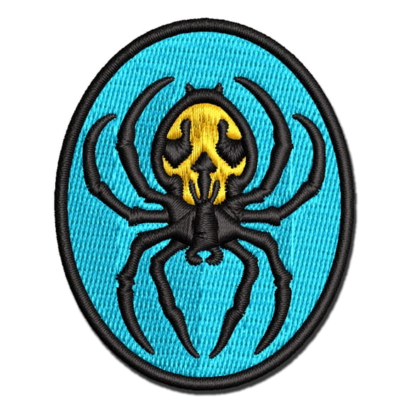 Spooky Spider with Skeleton Skull Markings Applique Multi-Color Embroidered Hook & Loop Patch - 3.5 Inch Large