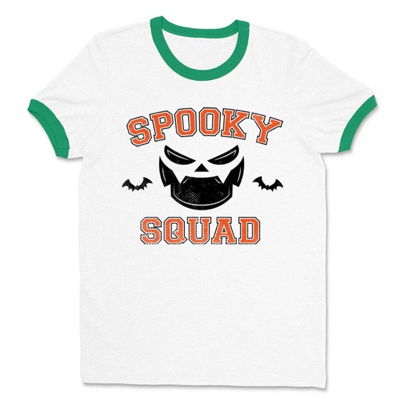 Spooky Squad Ringer Tee Shirt Unisex Small White/Kelly Green