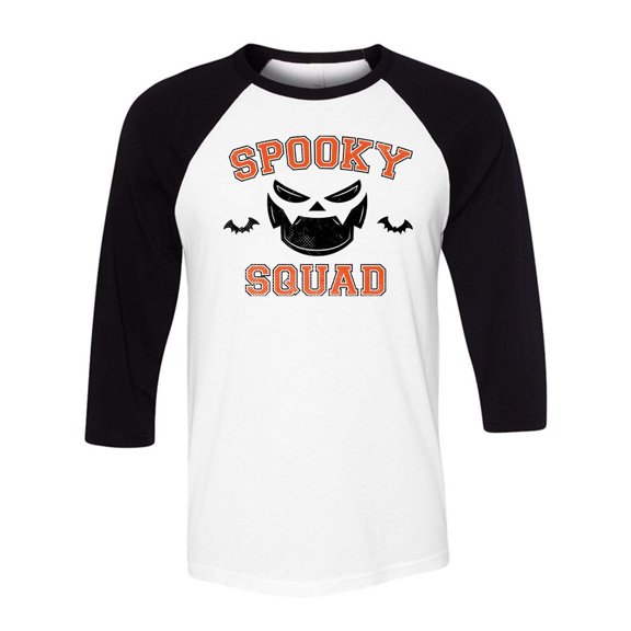 Spooky Squad Three-Quarter Raglan Sleeve Baseball Shirt Unisex Small White/Black