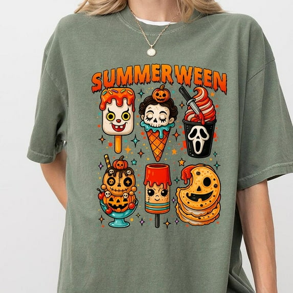 Spooky Summer Halloween Shirt, Trendy Ice Cream Character Tee, Funny Halloween Shirt, Summerween Graphic Shirt for Fall Fans