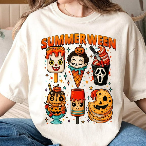 Spooky Summer Halloween Tshirt, Ice Cream Horror Tshirt, Trendy Halloween Ice Cream Tshirt, Halloween Horror Characters, Spooky Summer Tshirt